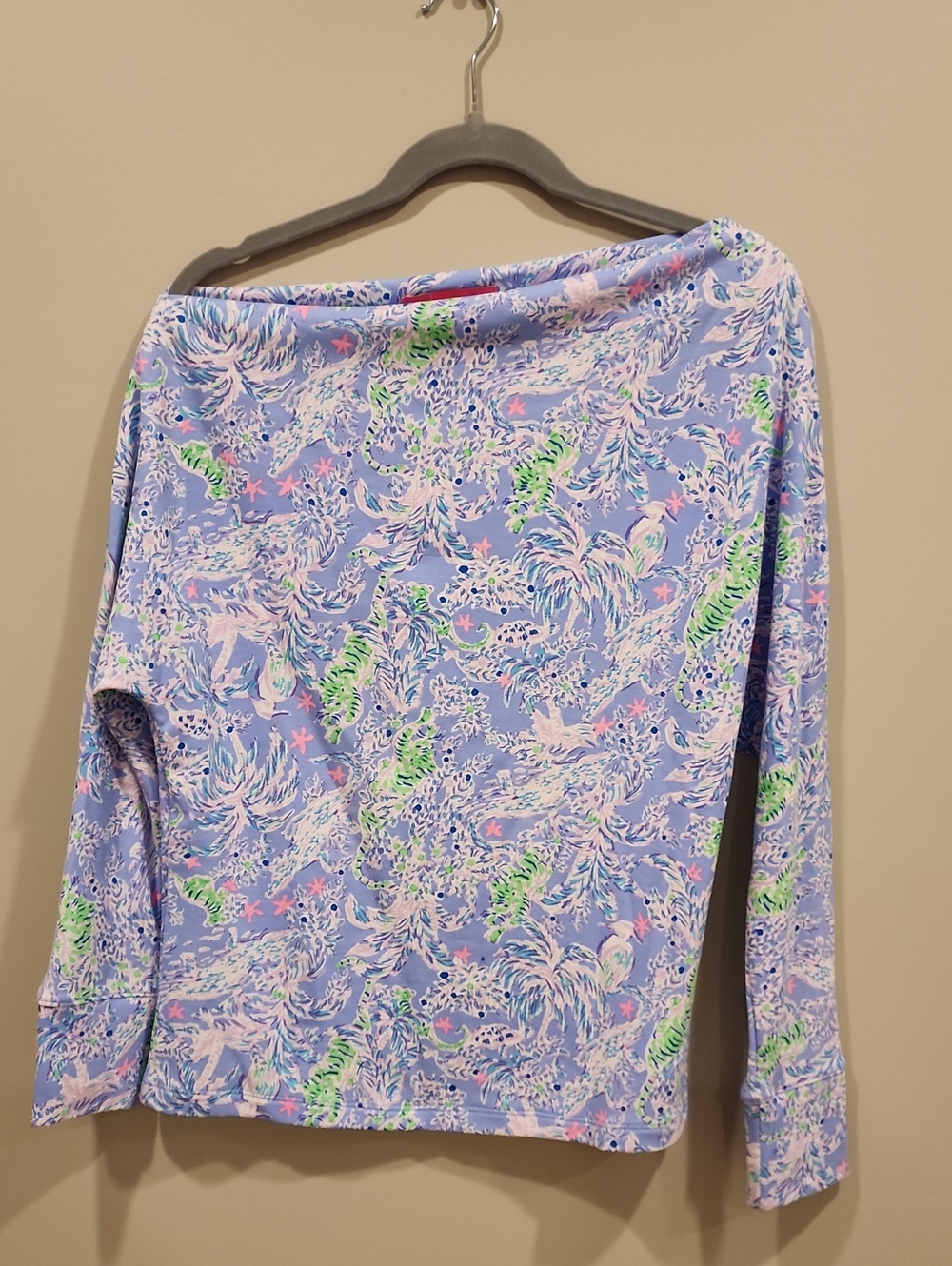 Lilly Pulitzer Lavender Floral Long Sleeve Off Shoulder Top, Size Small